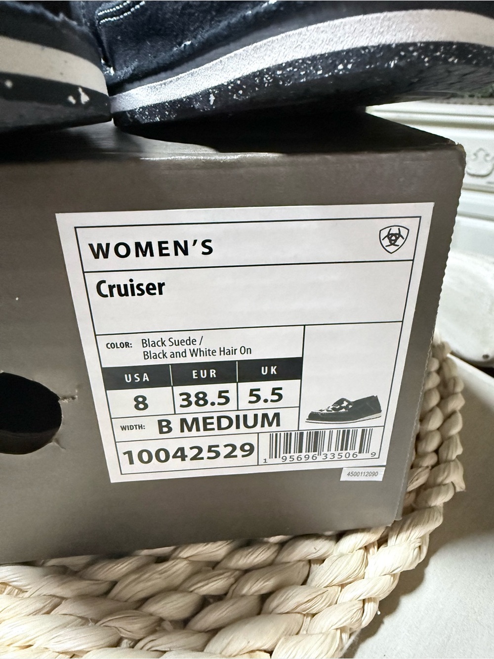 Ariat Black and White Cowhide Moccasin Loafers - Picture 4 of 5